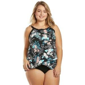 Penbrooke Bloom Town Crossover Hem Tummy Control Tankini One Piece Plus Size 20W